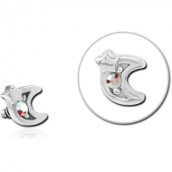 SURGICAL STEEL JEWELLED MICRO ATTACHMENT FOR 1.2MM INTERNALLY THREADED PINS - CRESCENT AND STAR PIERCING