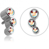 SURGICAL STEEL JEWELLED MICRO ATTACHMENT FOR 1.2MM INTERNALLY THREADED PINS - TRIPLE JEWEL PIERCING