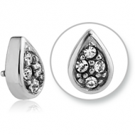SURGICAL STEEL JEWELLED MICRO ATTACHMENT FOR 1.2MM INTERNALLY THREADED PINS - TEAR DROP PIERCING
