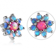 SURGICAL STEEL SYNTHETIC OPAL JEWELLED MICRO ATTACHMENT FOR 1.2MM INTERNALLY THREADED PINS - FLOWER PIERCING