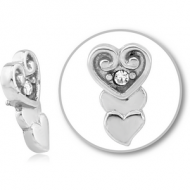 SURGICAL STEEL JEWELLED MICRO ATTACHMENT FOR 1.2MM INTERNALLY THREADED PINS - HEART PIERCING