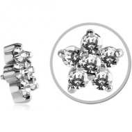 SURGICAL STEEL JEWELLED MICRO ATTACHMENT FOR 1.2MM INTERNALLY THREADED PINS - FLOWER PIERCING