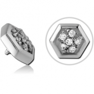 SURGICAL STEEL JEWELLED MICRO ATTACHMENT FOR 1.2MM INTERNALLY THREADED PINS - HEXAGON PIERCING