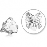 SURGICAL STEEL HEART PRONG SET JEWELLED FOR 1.6MM INTERNALLY THREADED PINS PIERCING
