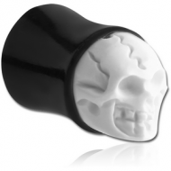 ORGANIC CARVED HORN PLUG DOUBLE FLARED TRIBAL - SKULL