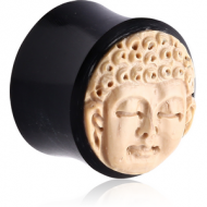 ORGANIC CARVED BONE PLUG DOUBLE FLARE - BUDDHA FACE