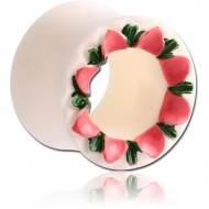 ORGANIC BONE TUNNEL DOUBLE FLARED FLOWER PINK-GREEN PIERCING