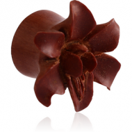 ORGANIC WOODEN PLUG WOOD-SAWO DOUBLE FLARED CARVED FLOWER