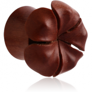 ORGANIC WOODEN PLUG WOOD-SAWO DOUBLE FLARED CARVED FLOWER