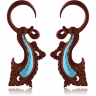 ORGANIC WOODEN CLAW EARRINGS PAIR WOOD-SAWO TUEQOISE INLAID