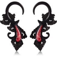 ORGANIC WOODEN CLAW EARRINGS PAIR IRON CORAL INLAID