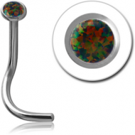 SURGICAL STEEL JEWELLED CURVED NOSE STUD WITH SYNTHETIC OPAL