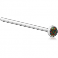 SURGICAL STEEL JEWELLED STRAIGHT NOSE STUD 15MM SYNTHETIC OPAL PIERCING
