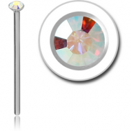 SURGICAL STEEL JEWELLED STRAIGHT NOSE STUD WITH GLUED STONE 15MM PIERCING