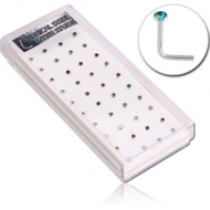 BOX OF 40 SURGICAL STEEL JEWELLED 90 DEGREE NOSE STUDS PIERCING
