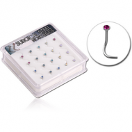 BOX OF 20 SURGICAL STEEL JEWELLED CURVED NOSE STUDS PIERCING