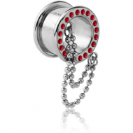 STAINLESS STEEL JEWELLED ROUND-EDGE THREADED TUNNEL WITH CHAIN PIERCING