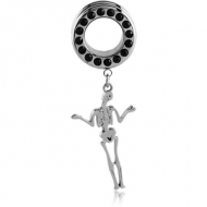 STAINLESS STEEL JEWELLED ROUND-EDGE THREADED TUNNEL WITH SKELETON CHARM PIERCING