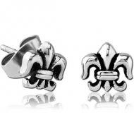 SURGICAL STEEL KOOL KATANA EAR STUDS PAIR - FLEUR DE LIS