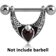 SURGICAL STEEL KOOL KATANA JEWELLED NIPPLE SHIELD WITH GARNET - WINGS PIERCING