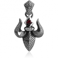 SURGICAL STEEL KOOL KATANA PENDANT WITH GARNET - FLEUR DE LIS