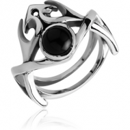 SURGICAL STEEL KOOL KATANA RING WITH ONYX - SPIDER