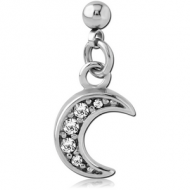 SURGICAL STEEL JEWELLED SCREW ON CHARM WITH MICRO THREADED BALL - CRESCENT