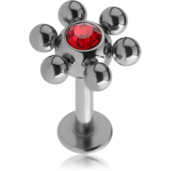 SURGICAL STEEL LABRET WITH JEWELLED FLOWER BALL PIERCING