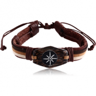 BRACELET LEATHER 1CM WITH PAINTED WOOD NATURAL COLOURS COMBINATION