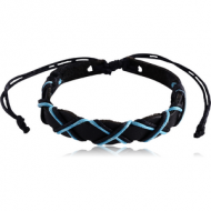 LEATHER BRACELET WITH 1 CM OF NATURAL COLOURS COTTON-HEM WEBBING 2 MM CIRCULAR