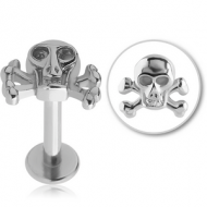 SURGICAL STEEL LABRET - CROSSBONES SKULL PIERCING