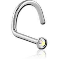 SURGICAL STEEL VALUE JEWELLED LARGE LEFT CURVE NOSE STUD PIERCING