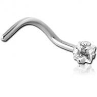 SURGICAL STEEL LARGE LEFT CURVED PRONG SET SQUARE JEWELLED NOSE STUD PIERCING