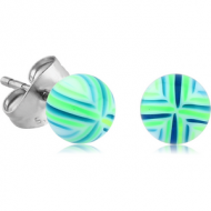 MULTI-STRIPE UV ACRYLIC BEACH BALL EAR STUDS PAIR