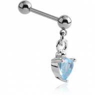 SURGICAL STEEL MICRO BARBELL WITH DANGLING PRONG SET HEART CHARM PIERCING