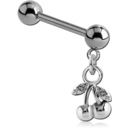 SURGICAL STEEL MICRO BARBELL WITH DANGLING CHARM - CHERRIES PIERCING