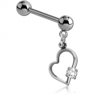 SURGICAL STEEL MICRO BARBELL WITH DANGLING PRONG SET CHARM - HEART PIERCING
