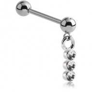 SURGICAL STEEL MICRO BARBELL WITH DANGLING TRIPLE JEWELLED CHARM PIERCING