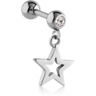 SURGICAL STEEL JEWELLED MICRO BARBELL WITH STAR CHARM PIERCING