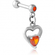 SURGICAL STEEL MICRO BARBELL WITH DANGLING CHARM - HEART PIERCING