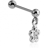 SURGICAL STEEL JEWELLED MICRO BARBELL WITH FOLWER CHARM PIERCING