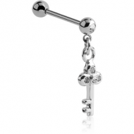 SURGICAL STEEL JEWELLED MICRO BARBELL WITH KEY CHARM PIERCING