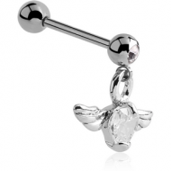 SURGICAL STEEL JEWELLED MICRO BARBELL WITH WINGED HEART CHARM PIERCING