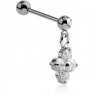 SURGICAL STEEL JEWELLED MICRO BARBELL WITH FLOWER CHARM PIERCING