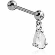 SURGICAL STEEL JEWELLED MICRO BARBELL WITH TEAR DROP CHARM PIERCING