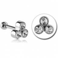 SURGICAL STEEL TRIPLE JEWELLED TRAGUS MICRO BARBELL PIERCING