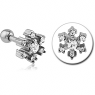 SURGICAL STEEL SWAROVSKI CRYSTAL JEWELLED TRAGUS MICRO BARBELL - FLOWER