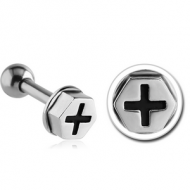 SURGICAL STEEL TRAGUS MICRO BARBELL - NUT HEAD PIERCING