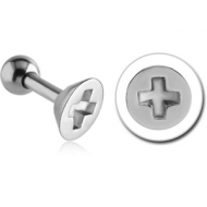 SURGICAL STEEL TRAGUS MICRO BARBELL - NUT HEAD PIERCING