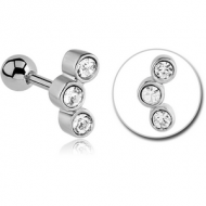 SURGICAL STEEL TRIPLE JEWELLED TRAGUS MICRO BARBELL PIERCING